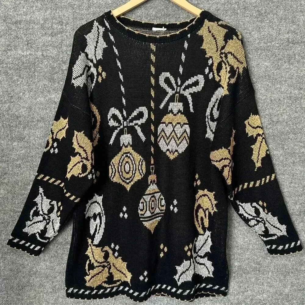 Elegant Black and Gold Women's Christmas Sweater